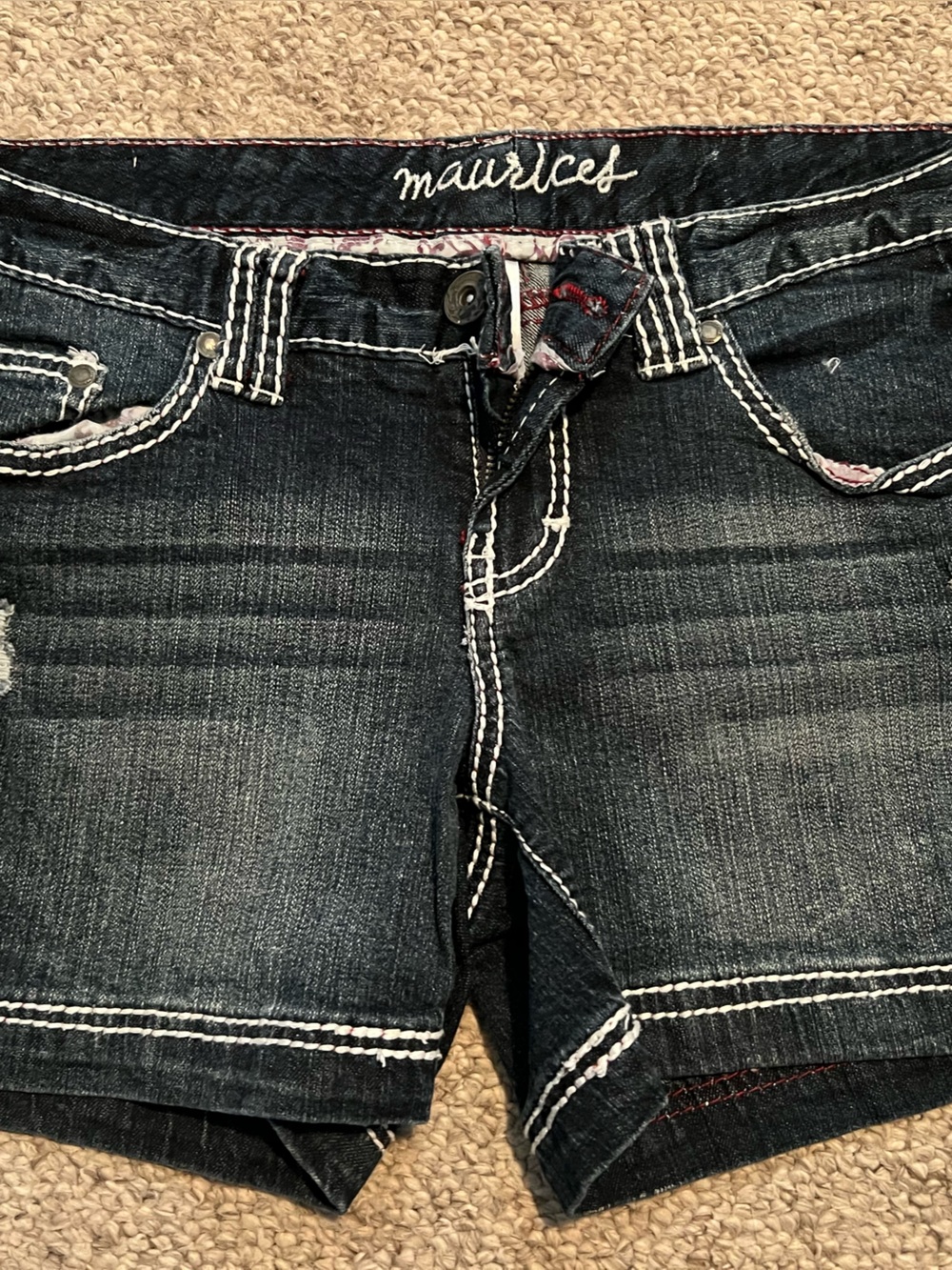 Maurices Dark Wash Denim Jean Shorts with White Stitching